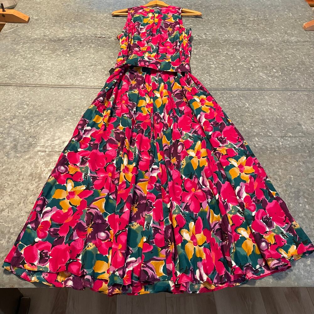 Vintage ED Michaels by Melanie Drucker 80s Retro Floral Belted Maxi Dress 5/6 - Picture 7 of 16